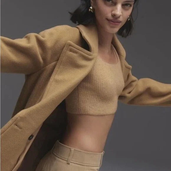 Everlane Womens Cozy Stretch Tank Top Wool Blend Soft Cropped In Camel Size M - Picture 4 of 4